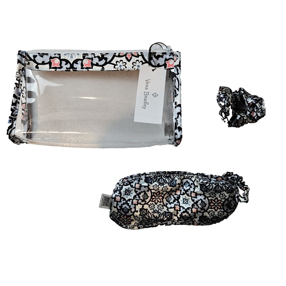 Vera Bradley  Set Sleep Mask Scrunchie & Clear Bag Case Lisbon Medallion…